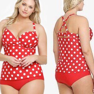 TORRID Red Polka Dot Cleavage Enhancer Tankini Swim Top Retro Pinup - Size 2X